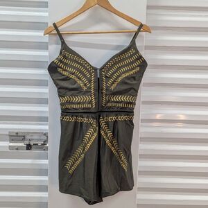 Biliblond M/L Green & Gold Italian Handmade One piece Overall Romper Swimsuit